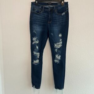 Judy Blue Distressed Skinny Jeans Dark Blue Sz 11/30